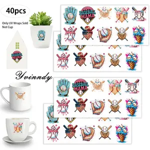 40Pcs/set Baseball Element Mix Iron On Stickers For Cup Be Waterproof UV DTF Printable Vinyl Paper Fun Designs Durable Construction Long-Lasting Adhesion Must-Have For Craft Enthusiasts Cups Mugs Sticker Sold Only Sticker Not Cup