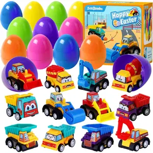 Easter Eggs with Cars Inside - 12 PCS Prefilled Easter Eggs with Pull-Back Toy Cars - Kids Easter Basket Stuffers & Party Favor Toys for Boys and Girls Over Age 3 Years Old