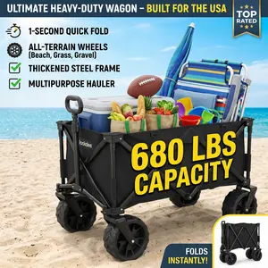 [US Local Delivery] 300 lbs/680 lbs Folding Trolley - 360° All Terrain Wheels, Large Capacity, Foldable, Portable, Foldable Outdoor Beach Garden Trolley with Side Bags for Camping, Sports, Yard, Lawn and Gardening