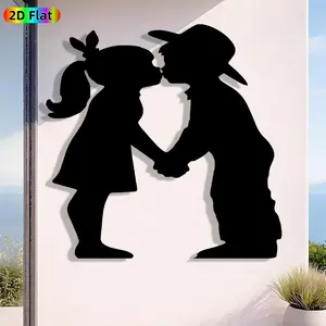 1pc Romantic Silhouette of Kissing Boy and Girl Metal Wall Art, Romantic Silhouette of Kissing Boy and Girl Statue Mural, Iron Craft, Perfect for Bedroom, Boudoir, Love Alcove Decor, Valentine's Decor, Ideal Gift for Romance Enthusiasts