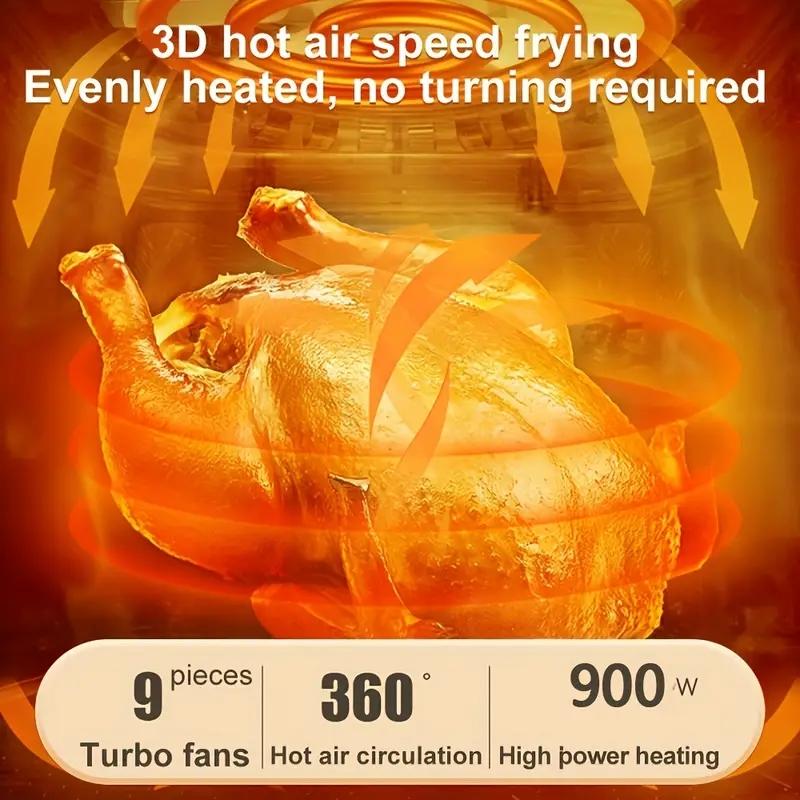 Air Fryer, 6 Qt Air Fryer, Air Fryer Oven With 9 Cooking Functions, Shake Reminder, Powerful 900W Electric Hot Air Fryer Oil-Free Cooker, Dishwasher Safe Nonstick Pan