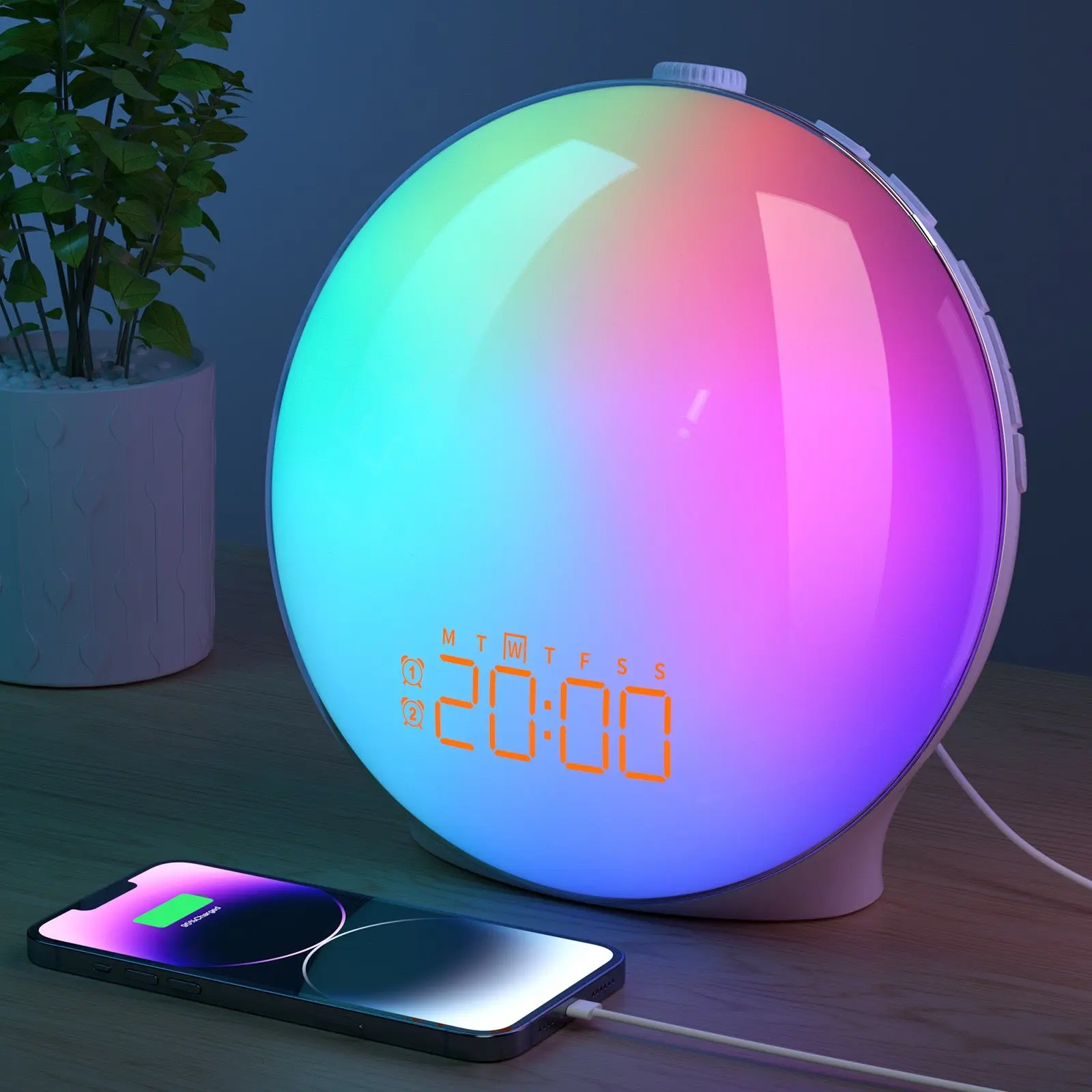 Smart Sunrise Alarm Clock & Wireless Charging Lamp – RGB LED Wake-Up Light, Digital Clock, Bedside Night Light & Phone Charger