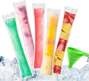 100 Pack Disposable Ice Popsicle Bags with Zip Seals Plastic Popsicle Freezer Bags With A Funnel for Healthy Snacks Ice Pops Yogurt Juice Fruit Smoothies