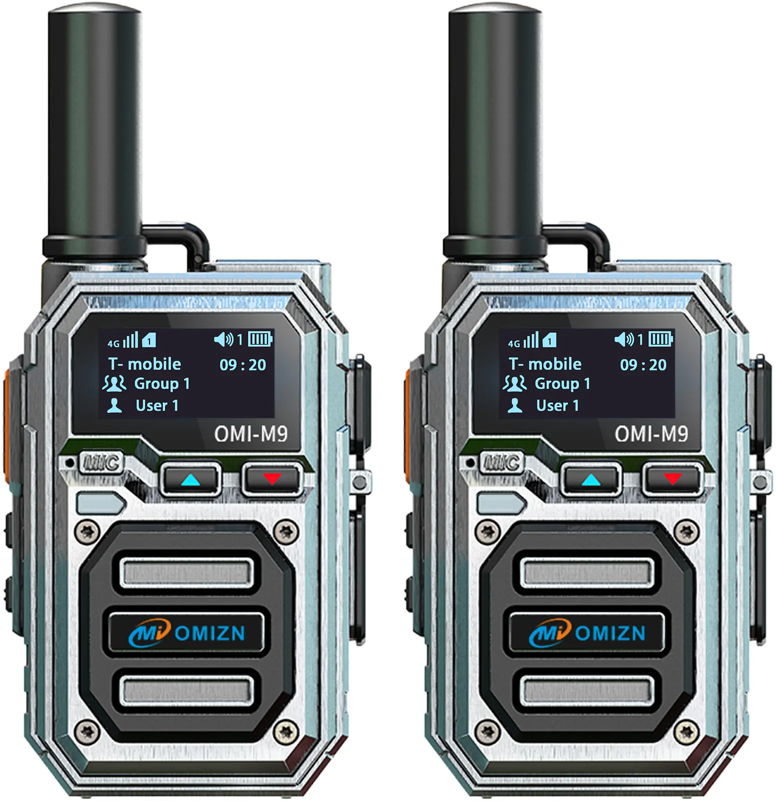 2 Pack M9 Global Walkie Talkie with SIM Card Unlimited Range 6800mAh  Battery AES256 Encryption Zinc Alloy IP54 Noise Reduction