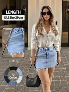Women's Denim Skirt, Fashion Casual Elegant Fitted Chic Ripped Skirt for Daily Outdoor Wear, Ladies Bottoms for Summer, Womenswear