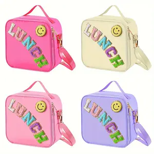 Insulated Lunch Organizer with Adjustable Shoulder Strap, Nylon Lunch Box Organizer, Chenille Letter Patch Decoration, for School, Travel, Picnic, Work