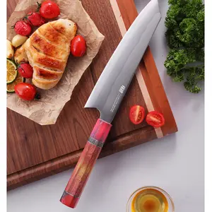 FINDKING Iridescent Series 8 Inch Kiritsuke Knife, Japanese Style Knife, 440C Steel Blade, Razor-Sharp Blade, Stabilized Wooden Handle with Copper Band, Professional Kitchen Chef Knife, Chopping, Slicing Dicing and Cutting for Fish Meat Vegetable Fruit