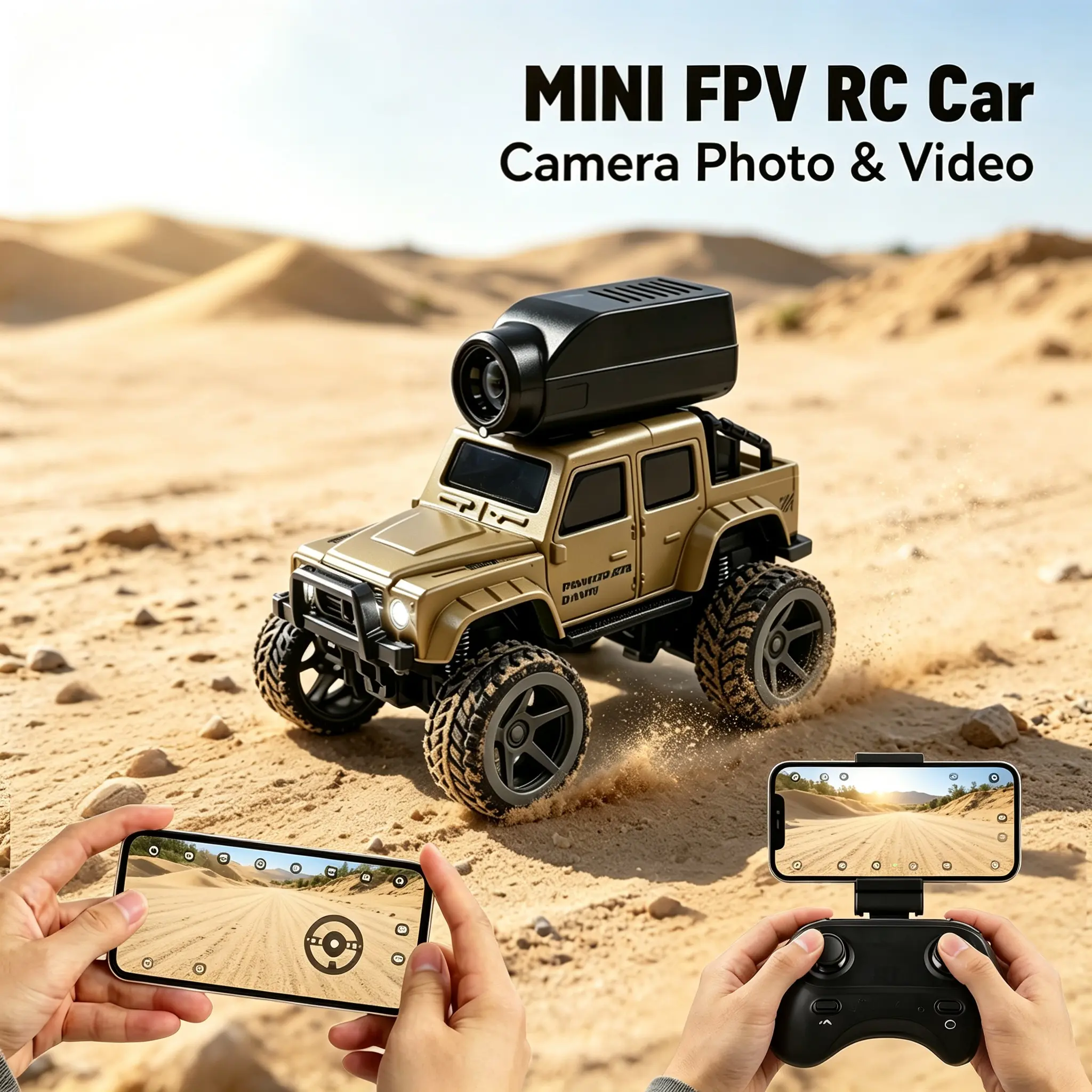 Mini FPV Off-Road RC Car, 1:64 Scale Alloy Crawler with Real-Time Camera View, WiFi APP, LED Lights & Remote Control