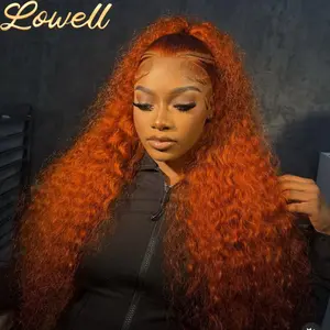 30Inch Orange Ginger Water Wave Lace Front Wigs 13x4 13x6 #350 Colored Wigs 100% Brazilian Human Hair Deep Curly Wigs 260Density