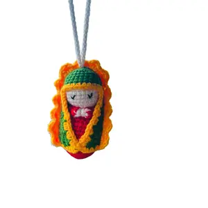 Handmade Jesus the Virgin Mary Doll Christmas Series Car Interior Mirror Hanging Ornament, Hand Knitted Decoration for Bags, Perfect Gift Idea