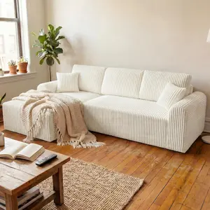 110" Modular Sectional Couch with L-Shape Chaise, Modern Cloud Sectional Sofa with Deep Seat, Corduroy Boneless Couches for Living Room, No Assembly Required (White)