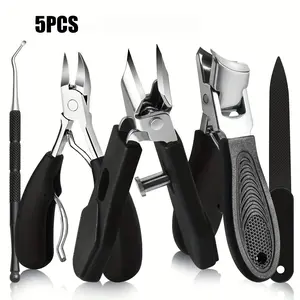 5pcs Nail Care Kit for Ingrown & Thick Toenails - Heavy-Duty Clippers Set with Nail File, Cuticle Nippers, and Grooming Tools Manicure Stainless Pedicure