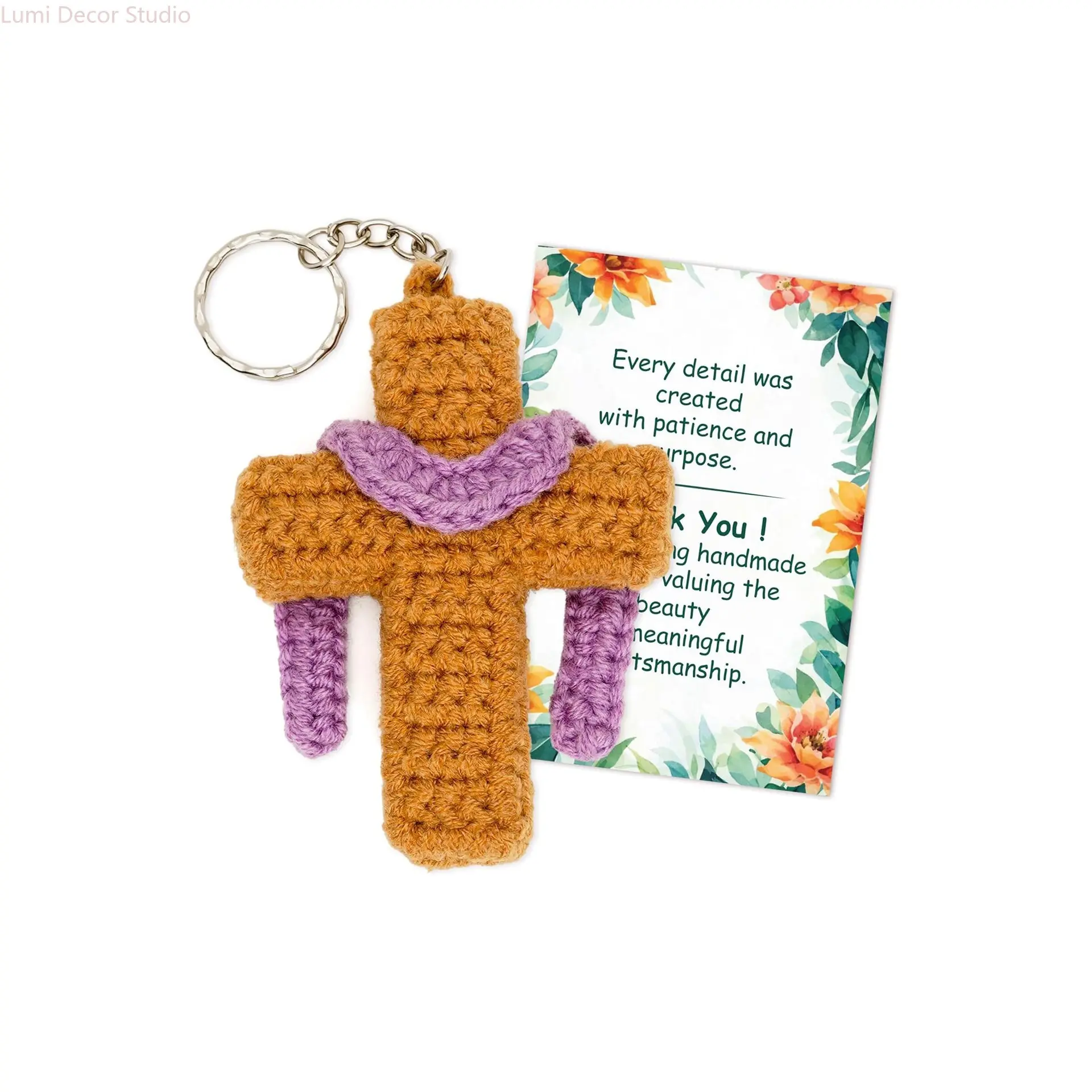 Crocheted Cross Keychain in Soft Yarn, Handcrafted Spiritual Bag Charm for Women, Religious Faith Gift for Easter & Baptism, Handmade Craft, Female, Faith Symbol, Cross Shape, Friends, Family, Baptism/Easter