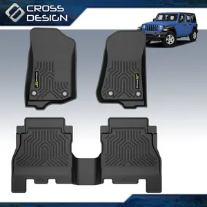 CROSSDESIGN TPE Floor Mats Liners Fit For 2018-2024 Jeep Wrangler JL Black All Weather 3D Black