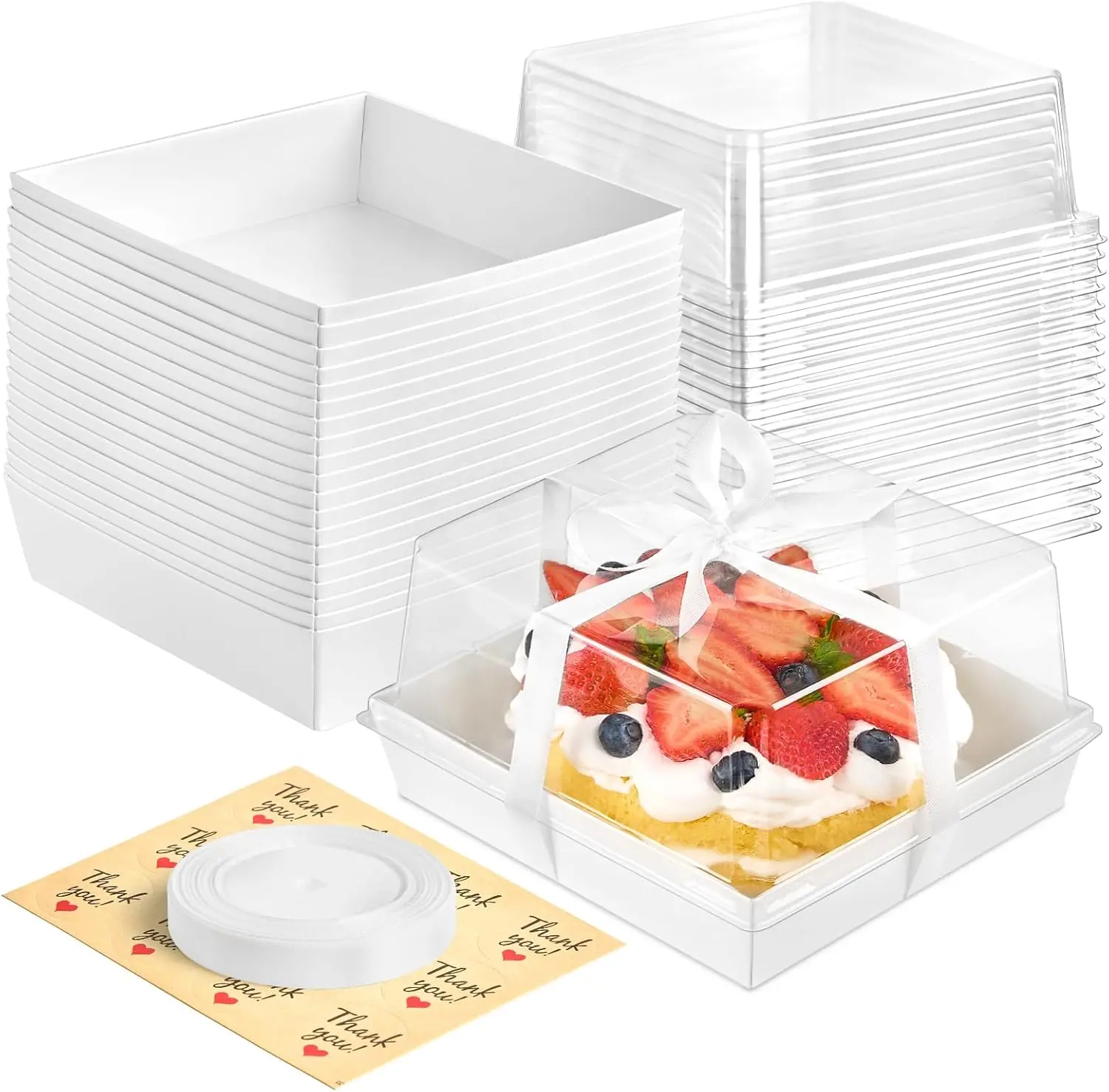 7 x 7 x 4 Inches White Paper Cake Boxes with Clear Lids, 20 Pack Square Charcuterie Boxes Disposable To Go Food Containers for 4-6 Inch Cake, Jumbo Cupcakes, Bakeries