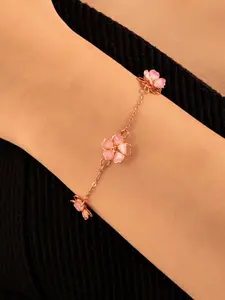 Elegant Enamel Peach Blossom Bracelet, Flower Chain Necklace, Versatile High-End Design, Perfect Gift for Women