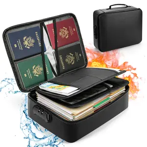 Lockable Fireproof & Waterproof Document Bag, 3-Layer Large Capacity Padded Storage Case 14.37x3.94x10.63in, Foldable Multi-Pocket Organizer for Documents Cash Electronics