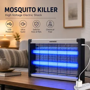 HAVIRORO Bug Zapper Indoor, 3200V High-Voltage Electric Mosquito Zapper, Dual Band Attraction, Fly Trap Mosquito Trap, Fly Killer Fly Zapper, Type-C