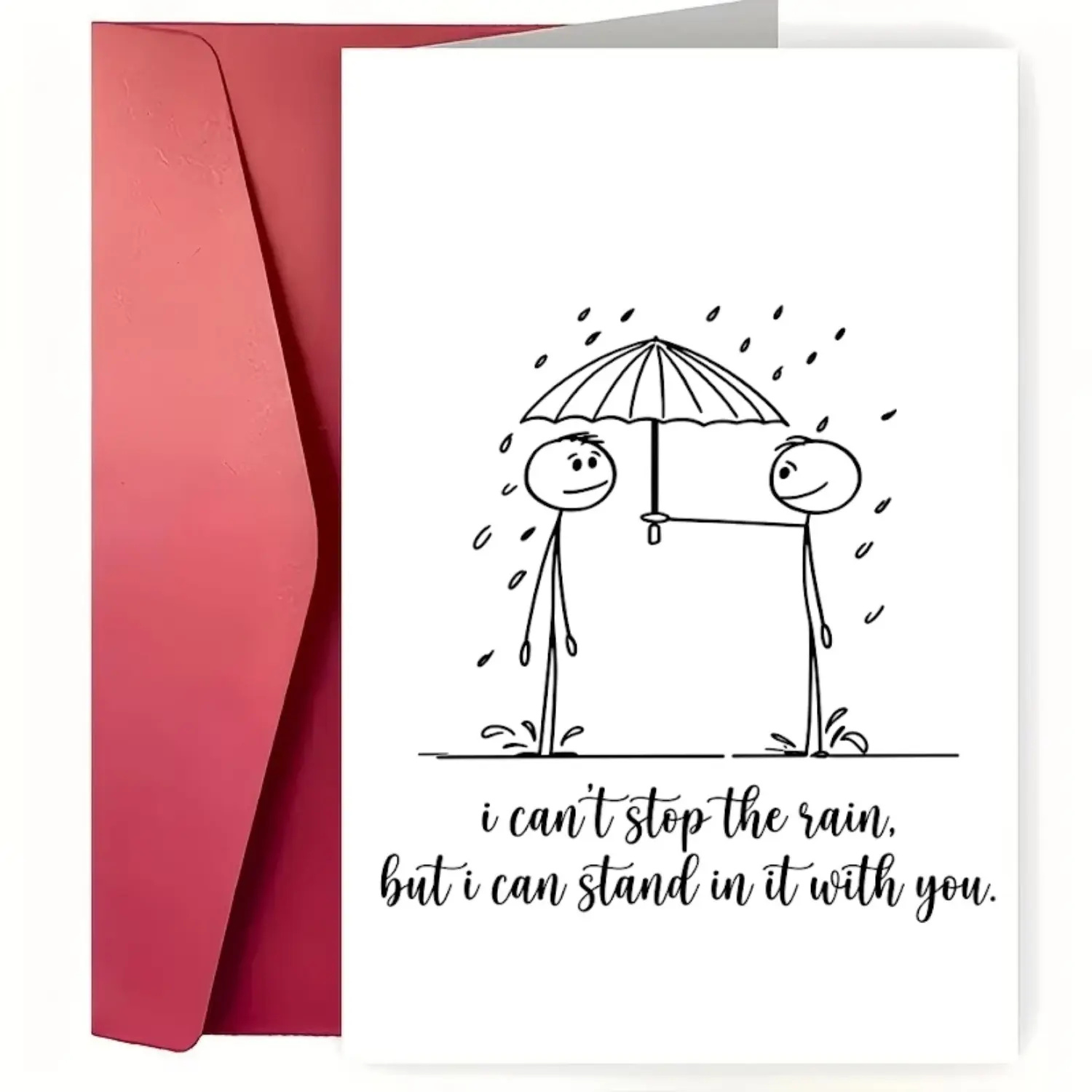 Emotional Support Card for Friends & Family - "I Can't Stop The Rain" Sympathy Greeting Card with Red Envelope 5x7 Inch 350GSM Glossy Finish - Best Gift for Encouragement, Friendship, Sympathy Cards For Loss Of Loved One, Anniversary, Thinking of You
