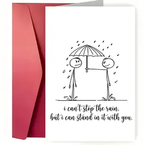 💌 Emotional Support Card for Friends & Family - "I Can't Stop The Rain" Sympathy Greeting Card with Premium Red Envelope 5x7 Inch 350GSM Glossy Finish - Best Gift for Encouragement, Friendship, Anniversary, Long Distance Support, Thinking of You 💖