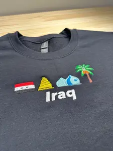 Iraq Embroidered Crewneck Sweatshirt | Iraqi Cultural Icons