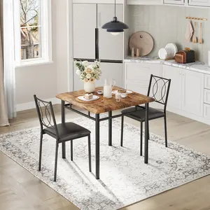 3-Piece Dining Table Set for 2, Vintage Wooden Dining Table with 2 Cushioned Upholstered Chairs, Easy to Clean Compact Dining Furniture for Small Spaces Apartments Space-Saving