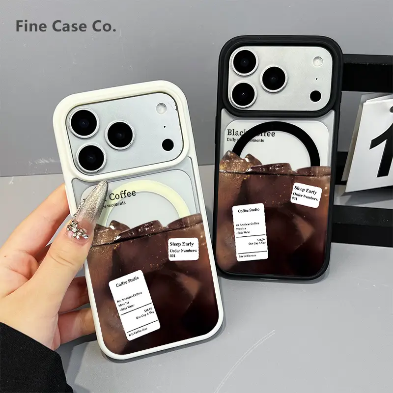 MagSafe-Compatible Magnetic Acrylic Phone Case for iPhone 17 Pro Max,16 Pro,15 Plus,14 Pro,13,12,11,XS Max,XS,XR - Durable Shockproof Cover with Black Coffee Aesthetic,Iced Coffee Vibe - Fits Smartphone,Handheld,Cellphone Wireless Devices