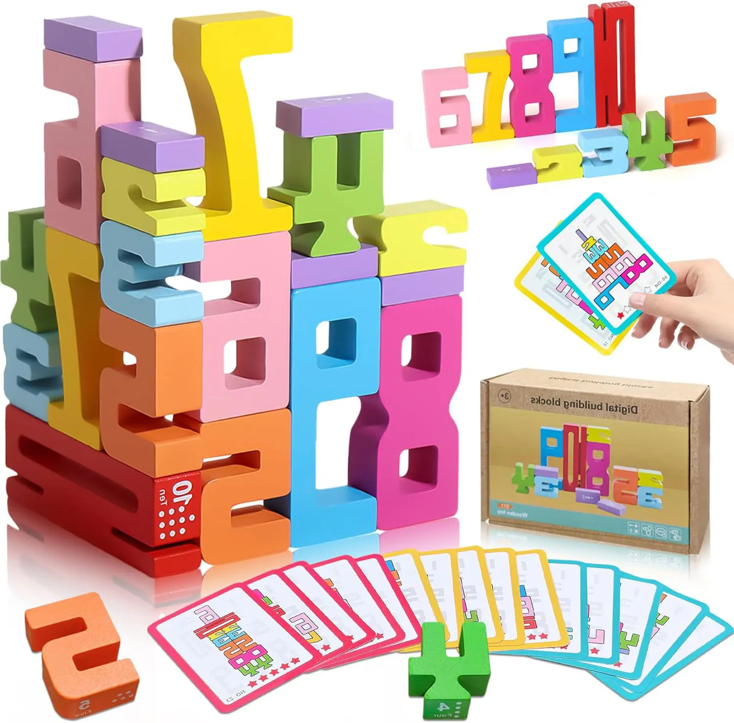 Wooden Number Building Blocks - 20Pcs Stacking for 3+ Years Old Kids ...