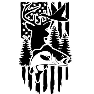 Deer silhouette with fish and trees American flag vinyl window decal