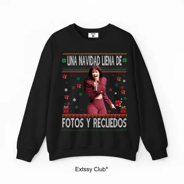 Selena Quintanilla Sweatshirt, Una Navidad Liena De Fotos Y Recuedes Sweatshirt, Amarga Navidad Sweater Fashion Cotton Full Colors Full Sizes For Men Women Menswear Top Unisex, Vintage Mexican Streetwear Unisex Shirt.