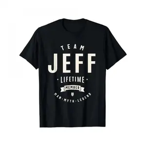Jeff Team Life Member T-Shirt - Black with White Graphic Print, Casual Short Sleeve Round Neck Tee, Medium-Stretch Fabric, Sizes S-XXL, Teamwork Gift & Collaboration Souvenir y2k  outfits  men time  tee  shirt   double print  Retro  Vintage Metalcore