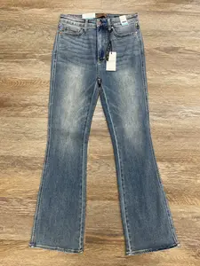 Judy Blue High Waist Tummy Control Back Pocket Embroidered Bootcut Light Wash Denim Jeans, Short Regular Long Inseam Length
