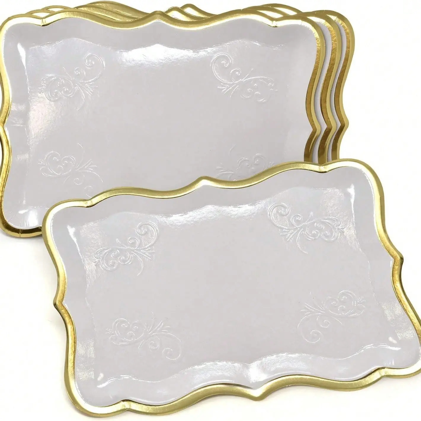 10pcs Decorative Platters, Scalloped Paper Plates, Paperboard Material, 9x13 Inches, Wedding Birthday Party Supplies Dessert Display, Gift Set