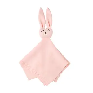 Light Pink KNIT BUNNY LOVEY Mini Blanket for Newborn Baby 100% Cotton Soft & Secure Heirloom Cuddle Toy