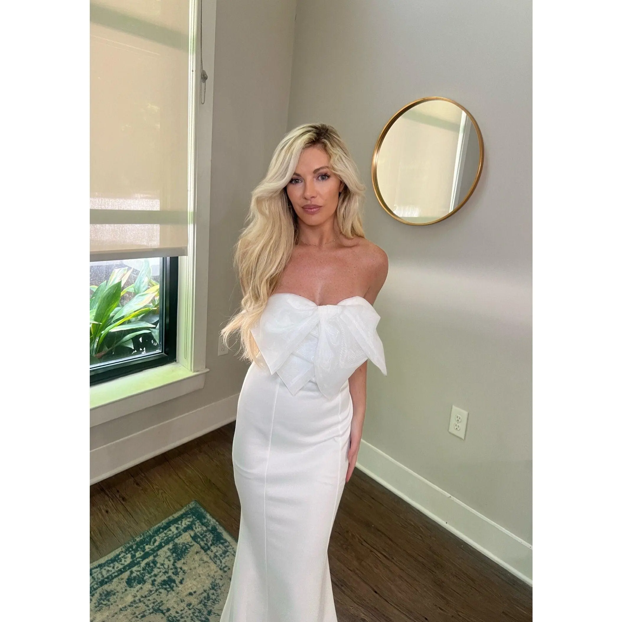 Chiffon Bow Knot Strapless Mermaid Wedding Dress