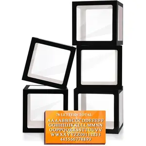 Black Transparent Balloon Boxes With 78 Letters, Letter Box for Baby Shower Clear Baby Box Black Balloon Boxes for Birthday, Bridal Shower, Graduation Prom Party Decoration, 5 PCS Colorful Plastic Set