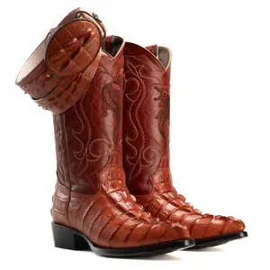 Classic Cowboy Boot Premium Leather J Toe CAIMAN Print Cut Walking Shoes Walking Shoes
