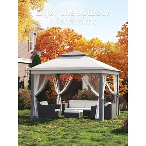 11x11ft Instant Pop Up Gazebo, Double Tier Roof Outdoor Canopy Tent, Waterproof & UV Resistant with Full Mosquito Netting, Heavy-Duty Metal Frame, Easy Setup, Comes with Mesh Sides, Sandbags, Stakes and Storage Bag for Patio, Garden, Backyard & Deck