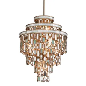 Dolcetti Chandelier With Champagne Leaf Finish, Shell, Crystal, And Stainless Steel Accents