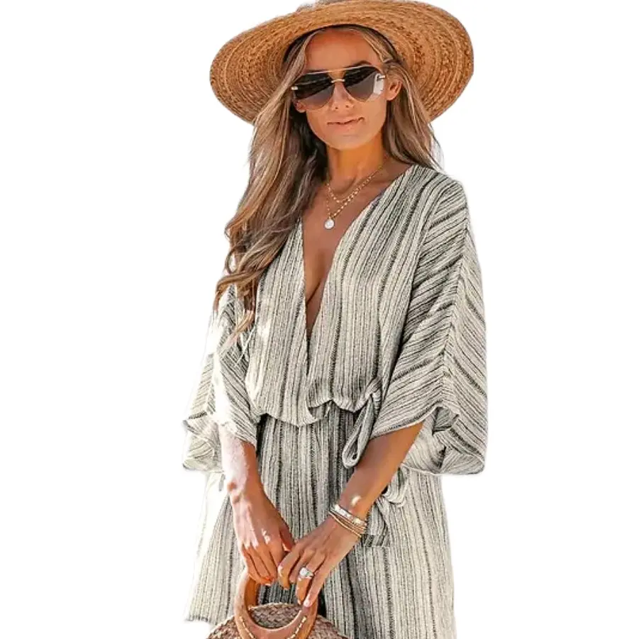 Cupshe Women's Striped Overalls - Snug Fit, Casual, Comfortable, Lightweight Resort Wear Cover Up with Belted Waist, Small Size Romper