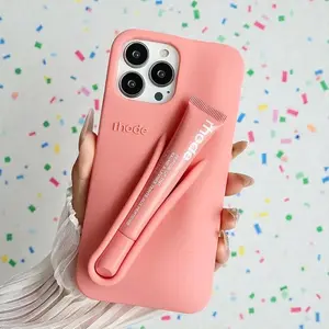 All-in-One rhode Lip Tint Silicone Phone Case, Built-In Gloss Organizer, Shockproof Protective Cover for iPhone 11 12 13 14 15 16 17 Pro Max