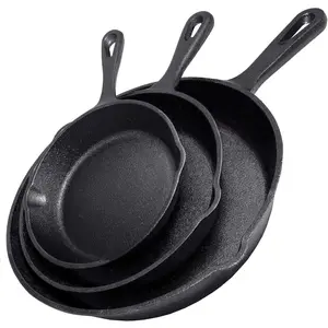 Cast Iron Skillet 3- Set - Heavy-Duty Professional Restaurant  Quality Pre-Seasoned Pan Cookware Set - 10", 8", 6" Pans - For Frying, Saute, Cooking, Pizza & More,Black