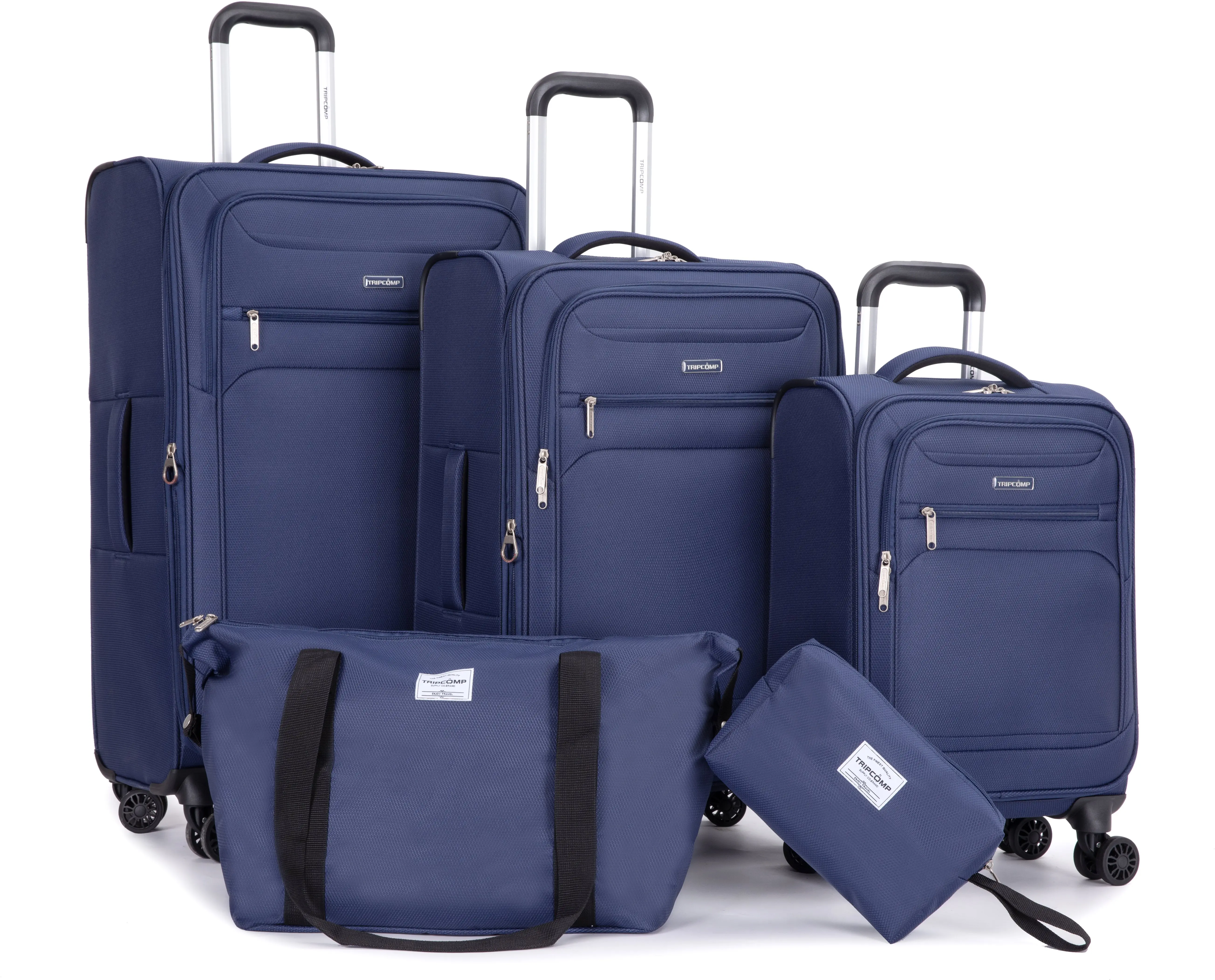 5-piece set (18/23/27/travel bag/toiletry bag), soft-shell suitcase with spinner wheels, polyester luggage set, carry-on suitcase, lightweight and durable