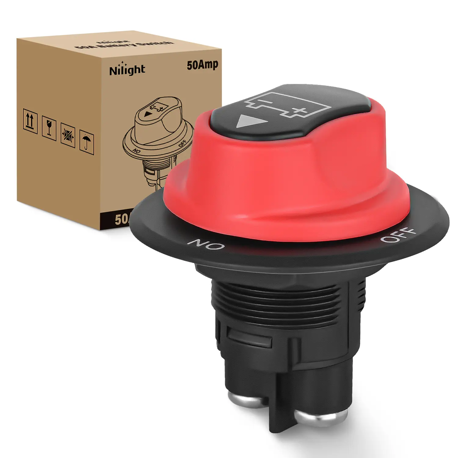 Nilight 50A Heavy-Duty Waterproof Battery Disconnect Master Isolator with Cover - 12V/24V/48V, 1x On/Off Switch with Wiring Diagram, for Marine Boat, RV Automotive Vehicle