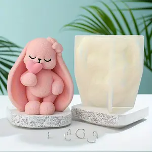 1 3D Cute Pink Love Rabbit Silicone Mold Aromatherapy Gypsum Candle Resin Silicone Mold - Thanksgiving Gift/Christmas Gift, Halloween Gift, Easter Gift, Valentine's Day Gift/Birthday Gift/Home Decoration