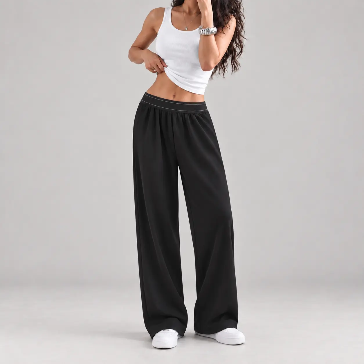 Women's High-Waisted Wide Leg Lounge Pants - Buttery Soft, Flowy Draping, Pocketed Trousers for Beach Vacation, Casual Sport & Outdoor Wear (6 Colors: Black, White, Gray, Navy Blue, Pink, Rose Pink)