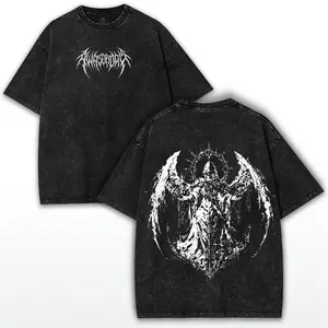 Y2K Gothic Angel Oversized Tee: Vintage Washed Streetwear Shirt
