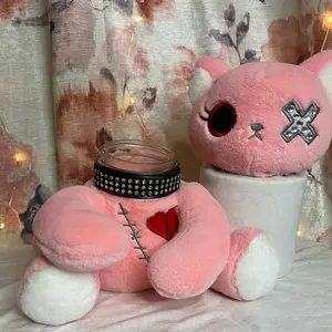 Bedazzled Gothic Cat Plush Stash jar, Animal Doll Stuffed Toy, Mason Jar 8oz