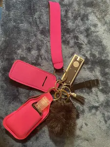 Safety Key Chain Set Pink & Black, Fashionable Keychain & Phone Chain & Wristband, Trendy Exquisite Accessories for Women