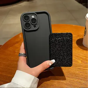 Self-Adhesive Card Holder Protective Cellphone Case Set, Leopard Print Tpu Durable Shockproof Protection Casing Cover for iPhone 6-XS Max, Perfect Gift for Women & Teens, Accessories, Protector